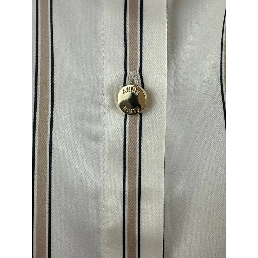 Women’s Anne Klein Cream and Tan Striped Satin Blouse Size L - Picture 3 of 5